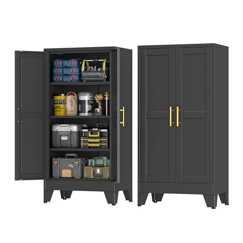 pozdeg 47.25" Black Heavy Duty Metal Garage Storage Cabinet | Tool Cabinet with 2 Doors and 3 Adjustable Shelves, Heavy Duty Steel Organizer Cabinet for Garage, Home, Office & Basement - color: Black, size: 11.8"D x 23.6"W x 47.25"H