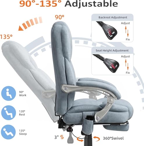 HOMREST 6-Point Massage Office Chair with Reclining Backrest, Heated Executive Office Chair, Velvet Ergonomic Computer Desk Chair with Footrest & Padded Armrest, Airy Blue - color: Airy Blue