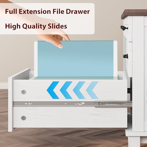 GarveeHome Executive Desk with Drawers, Farmhouse Home Office Desk with Charging Station, 53.54 in Wooden Computer Desk with File Cabinet Storage for Work Study Writing,White Walunt - color: White Walunt