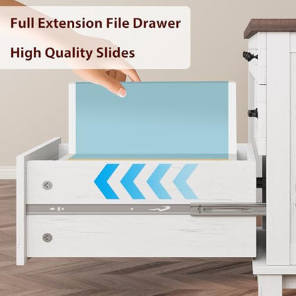 GarveeHome Executive Desk with Drawers, Farmhouse Home Office Desk with Charging Station, 53.54 in Wooden Computer Desk with File Cabinet Storage for Work Study Writing,White Walunt - color: White Walunt