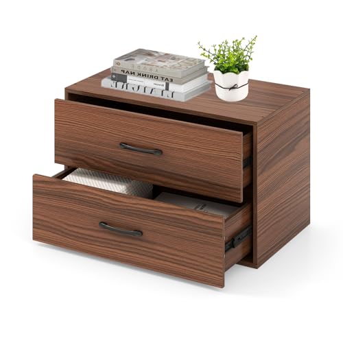 2 Drawer Lateral File Cabinet, Stackable Home Office Drawers, Under Desk Printer Stand, Low Storage Organizer, Horizontal Wooden Filing Cabinet for Study Living Room, No Wheels (1, Walnut) - color: Walnut