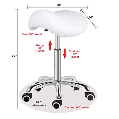 Kaleurrier Rolling Saddle Stool with Wheels: Massage Adjustable Stool - color: White, style: Without Back