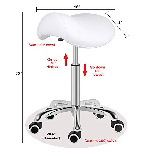 Kaleurrier Rolling Saddle Stool with Wheels: Massage Adjustable Stool - color: White, style: Without Back