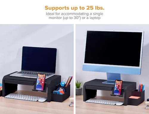 Bostitch Konnect Adjustable Monitor Riser with Drawer, Cell Phone Stand & Pencil Holder, Laptop Stand for Desk, 4 Height Levels, Cable Management & Rubber Feet - color: Black, style: Deluxe Laptop Stand Kit