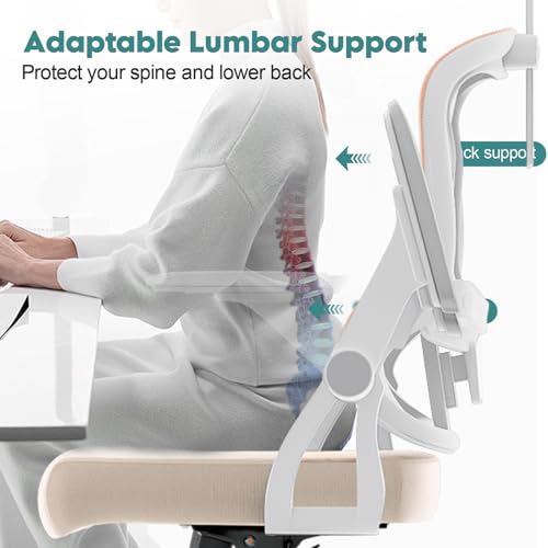 Monhey Ergonomic Office Chair, 90°-125° Tilt Back Home Desk Chair with 360° Swivel & Mute Wheels, High Back Mesh Computer Chair for Adults with Lumbar Support, 330 LBS Capacity (05Khaki) - color: 05khaki