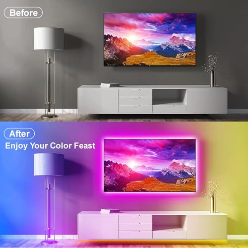 PSTAR LED Lights for TV Led Backlight, 16.4ft Music Sync RGB Strip Lights with Remote & App Control, USB Powered for 45-75 Inch TVs, Computer, Bedroom, Gaming Setup, Home Cinema - size: 16.4FT