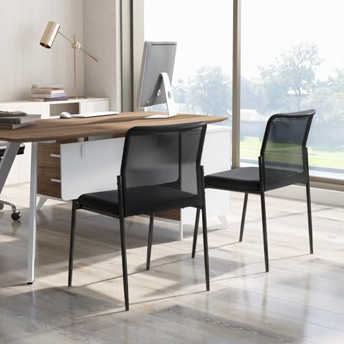 GIANTEX Waiting Room Chairs Set of 2 - Stackable Guest Chairs w/Ergonomic Backrest, Padded Seat, Lobby Chair for Conference, Meeting Room, Reception, Armless Desk Chair, Mesh Office Chairs (Black)