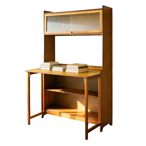 Folding Desk with Storage, Bamboo Foldable Computer Desk for Small Spaces, Small Writing Desk with Shelves for Bedroom Dorm Home Office