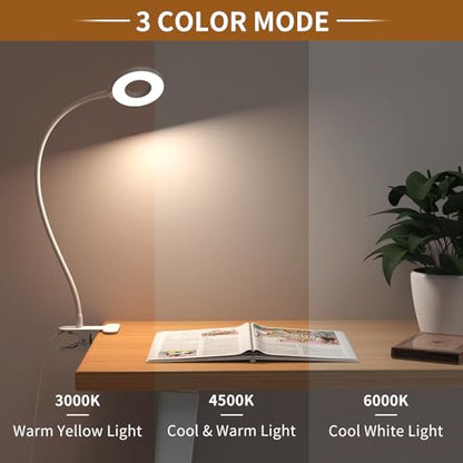 iZELL Reading Light, USB Clamp Lamp for Child Reading Book in Bed at Night, LED Small Desk Lamp with Silicone Adjustable Arm Clip on Beside Table for Studying Working Drafting Sewing - 15.8‘’ White - size: 15.8'' White