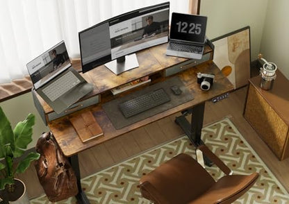 Claiks Standing Desk with Drawers & Wheels, 2 Height Shelf 63" Rustic Brown - color: Rustic Brown, size: 63×23.6