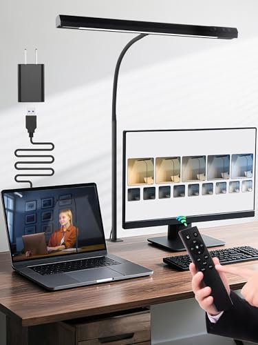 Schreibtischlampe LED Dimmbar,5 Farben+9 Helligkeitsstufen Monitor Lampe | 1000 Lumen Augenschutz LED Schreibtischlampe Klemmbar,12W Tischlampe mit Fernbedienung+ Touch-Steuerung für Büro/PC/Study - color: Black-US