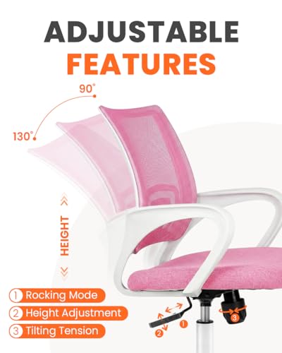 NEO CHAIR Office Computer Chair Ergonomic Mid-Back Mesh Desk Chair, Pink | Breathable Mesh Back with Lumbar Support, Height Adjustment, Smooth Rolling Casters for Home Office, Study or Gaming Setup - color: Pink-fabric