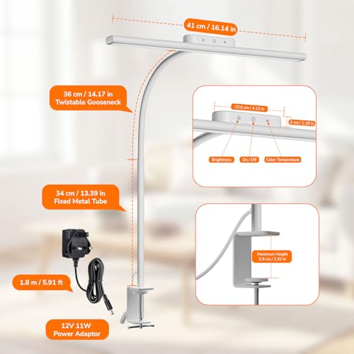 Lepro Desk Lamp with Clamp, Led Clip on Desk Lights for Home Office, White - color: White