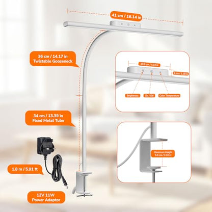 Lepro Desk Lamp with Clamp, Led Clip on Desk Lights for Home Office, White - color: White