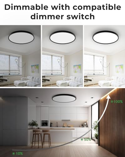 hepside 23INCH Big Dimmable Flush Mount Ceiling Light Fixture Black, 3000/4000/6500K Ceiling Lamp, 50W 5000LM Super Bright Low Profile Light for Bedroom, Kitchen, Bathroom, Hallway - color: Black, size: 23Inch-1pack