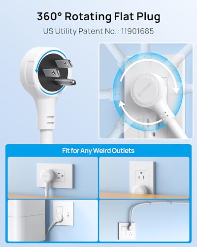 TROND 360° Rotating Power Strip, 1300J Surge Protector, 5ft, White - color: White, size: 5ft, style: 5 Outlets - with Rotating Plug