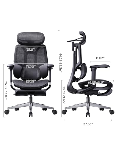 Hbada E3 Air 2026 Ergonomic Office Chair, 3-Zone Lumbar Support, Comfy Home Office Chair with Auto Recline, 4D Headrest & Armrests, 140° Tilt for Work & Relax with Footrest, Black with Footrest - color: Jet Black