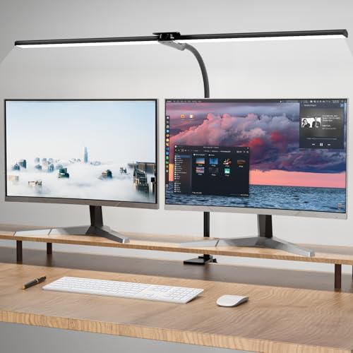 Hensam 31.5in Desk Lamps for Home Office, LED Desk Light with Clamp | Eye-Caring, 5 Color Temp, Dimmable, Flexible Gooseneck, for Dual Monitors, Workbench, Study, Drafting, 1800 lm, black - color: Black, size: 31.5 inch