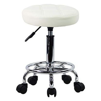KKTONER Round Rolling Stool Chair PU Leather Height Adjustable Swivel Drafting Work SPA Shop Medical Salon Stools with Wheels Office Chair Small (White) - color: White