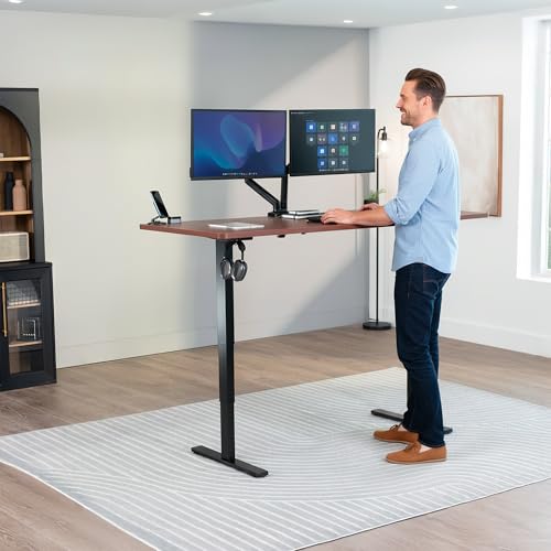 VIVO Dark Walnut 71 x 30 in Standing Desk, DESK-KIT-2E71D - color: Dark Walnut Top / Black Frame, size: 71 x 30 inch