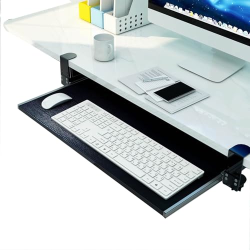 Keyboard Tray Under Desk - Clamp On Keyboard Drawer Computer Stand - Ergonomic Sliding Mouse & Keyboard Tray - Computer Desk Extender for Home Study and Office(Black,75x30cm/29.5x12inch)