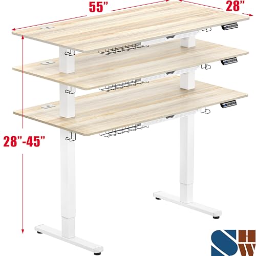 SHW 55 x 28 Electric Height Adjustable Standing Desk w/Drawer, Maple - color: Maple, size: 55-Inch
