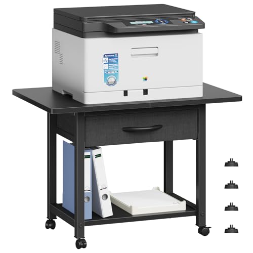 YAOHUOO 22"x15" Large Printer Stand with Drawer, 2-Tier Rolling Table Cart - color: Black, size: 2-Tier