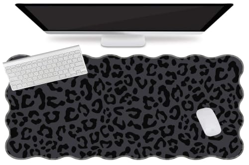 L-SPOUTTO Black Leopard Mouse Pad, Scalloped Desk Mat XXL Gaming Mousepad | Cheetah Gaming Mousepad,35.4x15.7in Non-Slip Base Keyboard Pad Waterproof Desktop Mat for Laptop Computer Game Home Office - color: Black Leopard