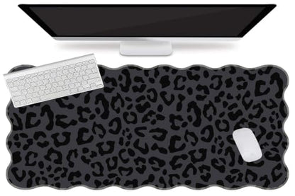 L-SPOUTTO Black Leopard Mouse Pad, Scalloped Desk Mat XXL Gaming Mousepad | Cheetah Gaming Mousepad,35.4x15.7in Non-Slip Base Keyboard Pad Waterproof Desktop Mat for Laptop Computer Game Home Office - color: Black Leopard