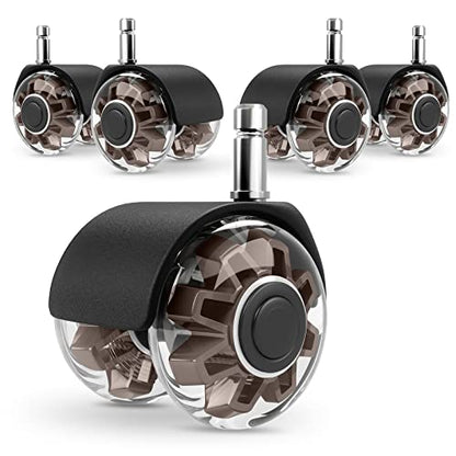 Omyoffice 2" Office Chair Wheels Set of 5, Brown Heavy Duty Chair Caster | Support 2200lbs, Mute Rubber, Universal Fit 7/16"x7/8" Stem, Smooth Quiet Rolling, Safety Protection for Hardwood, Carpet - color: Brown