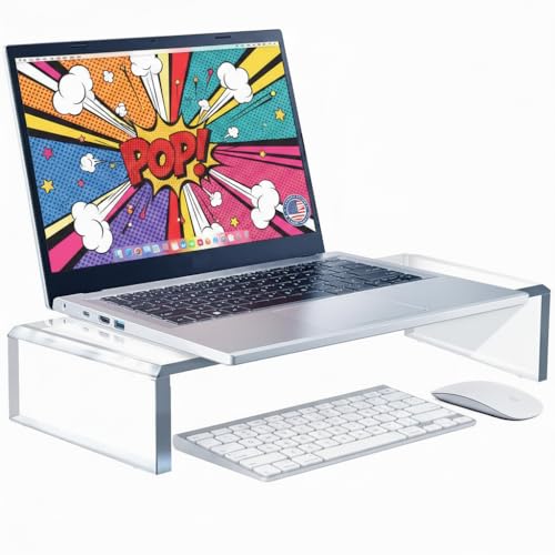 Azar 515360 Acrylic Monitor Stand Riser – Made in USA Laptop stand and Monitor Riser Acrylic Monitor Stand Riser Clear Laptop Stand for Desk Ergonomic Display Riser, Clear (15-Inch-Luxury Handcrafted) - size: 15-Inch