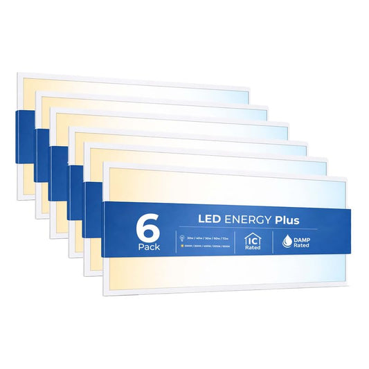 6 Pack 2x4 LED Flat Panel Light for Drop Ceiling, 9360lm Selectable 30W/40W/50W/60W/72W, Color Temperature 3000K/3500K/4000K/5000K/6500K, 0-10V Dimmable, 120-277V, ETL - size: 2x4 FT - 6 Pack