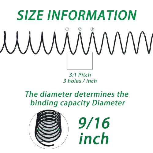 RAYSON 14.3mm Wire Spiral Coil Binding, 3:1 Pitch, 9/16" Metal Coils Comb Binding 115 Sheets Capacity, Black Color & Pack of 100 - color: Black, size: 9/16 inch (115 Sheet Capacity)