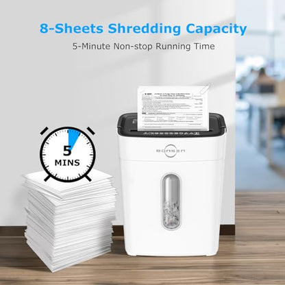 BONSEN 8-Sheet Cross Cut Paper Shredder for Home, P-4 Security Level, White - color: White, size: 8-Sheet Cross Cut