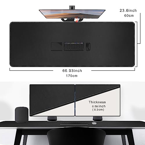CENNBIE Leather Desk Mat, 66.9" x 23.6" Desk Mat on top of desks (Black) | Premium Stitched Edges Resist Wear. Waterproof, Non-Slip & Easy To Clean. Protects Desk From Scratches. For Office & Home. - color: Black, size: 23.6" x 66.9"