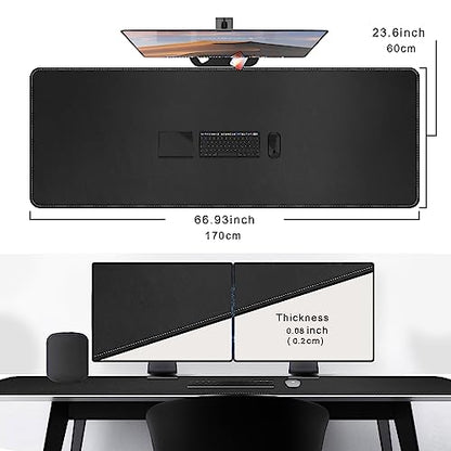 CENNBIE Leather Desk Mat, 66.9" x 23.6" Desk Mat on top of desks (Black) - color: Black, size: 23.6" x 66.9"