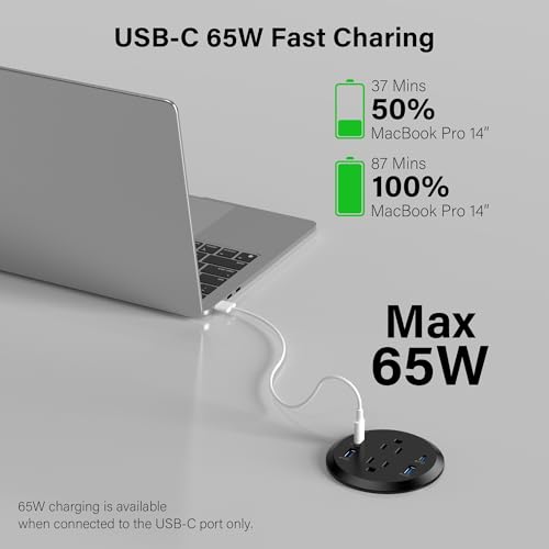 Jgstkcity Power Strip,Flush Mount Recessed Power Grommet,65W USB C Fast Charging,3-Inch Hole, 4 Outlets & 4 Ports, Ideal for Desktop & Countertop Outlet,Dual-Sided (Black, 10FT) (Pack of 2) - color: Black, size: 10FT (Pack of 2)