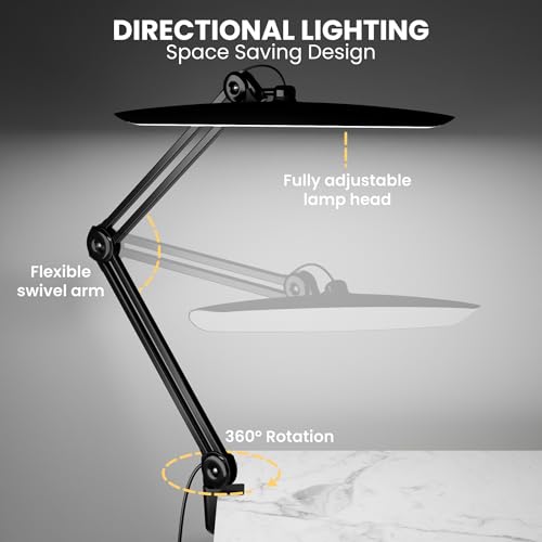 3000 Lumens Adjustable LED Desk Lamp & Task Lamp - Bright, Dimmable Lighting for Office, Crafts, Nails &Salon Hobbies with Clamp (CCT, Black) - color: Black
