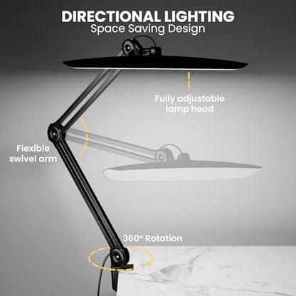 3000 Lumens Adjustable LED Desk Lamp & Task Lamp - Bright, Dimmable Lighting for Office, Crafts, Nails &Salon Hobbies with Clamp (CCT, Black) - color: Black
