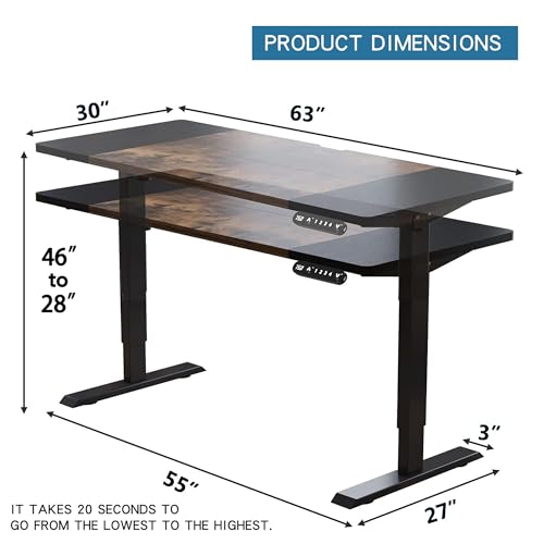 63''x30'' Electric Standing Desk Adjustable Height - color: Rustic Brown a, size: 63''