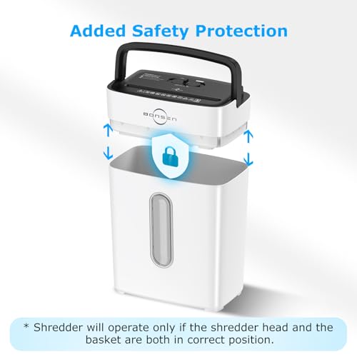 BONSEN 8-Sheet Cross Cut Paper Shredder for Home, P-4 Security Level, White - color: White, size: 8-Sheet Cross Cut