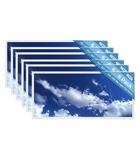2x4 LED Sky Light Flat Panel, 72W, 9000 Lumens, 6500K Cool White, 0-10V Dimmable Recessed Drop Ceiling Lights, Lay in Fixture for Office & Commercial, 120-277V, ETL Listed (6 Pack) - size: 2x4 - 6 Pack