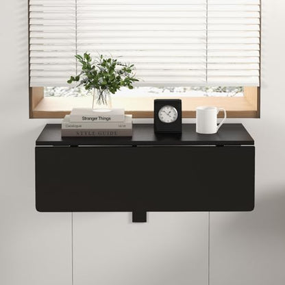 Wall Mounted Folding Table, 31.5" x 23.5" Floating Desk for Small Space, Countertop Extension Fold Down, Laundry Folding Table, Hanging Drop Leaf Table for Apartment, Study, Bedroom (Black) - color: Black