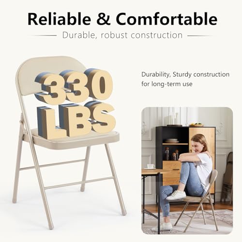 DUMOS Padded Folding Chairs 2 Pack, Outdoor Foldable Chairs - color: Kahki, size: 2 Pack