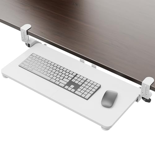 Large Keyboard Tray Under Desk, Pull Out Keyboard & Mouse Tray for Typing | Extra Sturdy Adjustable C Clamp Mount, 25.6(31.5 Including Clamps) x 11.8 Inch Slide Out Platform Computer Keyboard Drawer - color: White, size: 25.6" x 11.8"(Large)