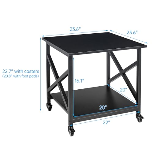 Fannova 2 Tier Large Printer Stand 23.6"x23.6"x22.6" with Storage Shelf | Heavy Duty 3D Printer Table with Industrial Wheels - All 4 Lock, Home Office Rolling Printer Cart, Mini Fridge Stand, Black - color: Black