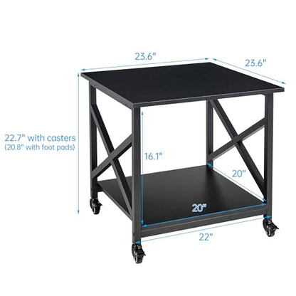 Fannova 2 Tier Large Printer Stand 23.6"x23.6"x22.6" with Storage Shelf | Heavy Duty 3D Printer Table with Industrial Wheels - All 4 Lock, Home Office Rolling Printer Cart, Mini Fridge Stand, Black - color: Black