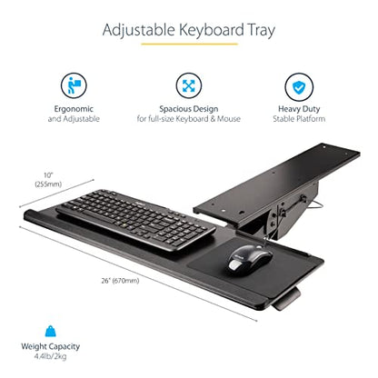 StarTech Under Desk Keyboard Tray, 10" x 26" Platform (KBTRAYADJ2) | Full Motion & Height Adjustable Keyboard and Mouse Tray, Mount Computer, Pad Wrist Rest - style: Full Motion