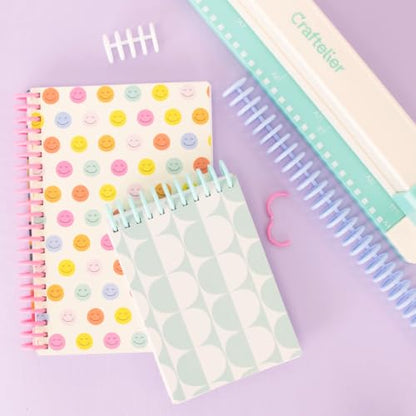 Craftelier - Click Binding Spines 6-Pack, 3:1 Pitch, Harmony Tones | Trimmable 11 in length, 0.75 in diameter, for A4 to A7 and US letter, light green, white and pink colors - color: 19 Mm Binding Spines Light Green, White and Pink