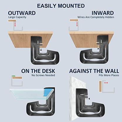 Qiyuan Under Desk Cable Management Tray, 2-Pack No-Drill 16" Cord Organizer | for Standing Desk or Table, Power Strip Holder, Cable Hider, Holds 15lbs, Clamp & Adhesive Mount, Indoor Outdoor, Aluminum